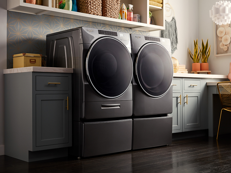 Stainless steel Whirlpool® front loading washer and dryer 