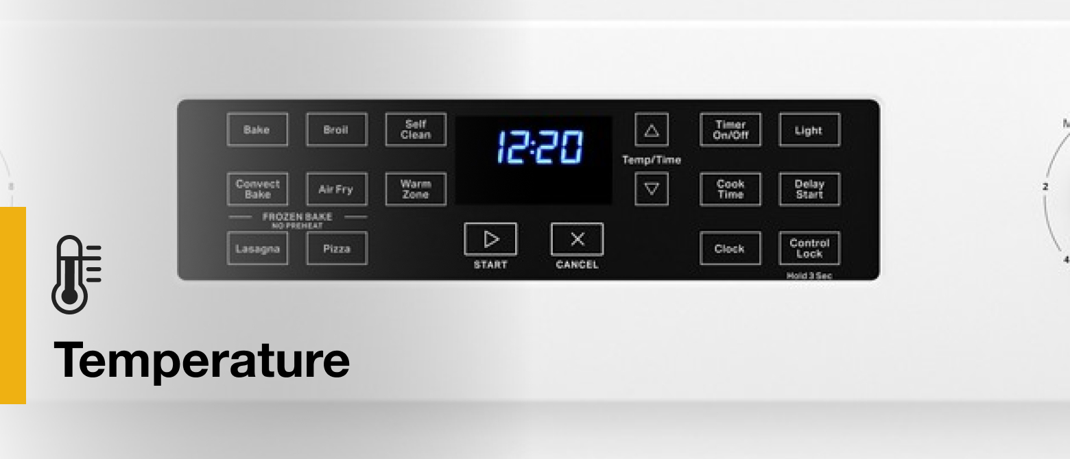 An air fryer oven control panel with time and temperature settings