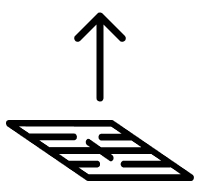A stove grate and upward arrow icon.
