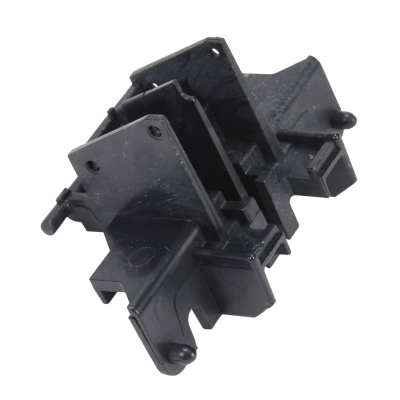 A dishwasher latch against a white background