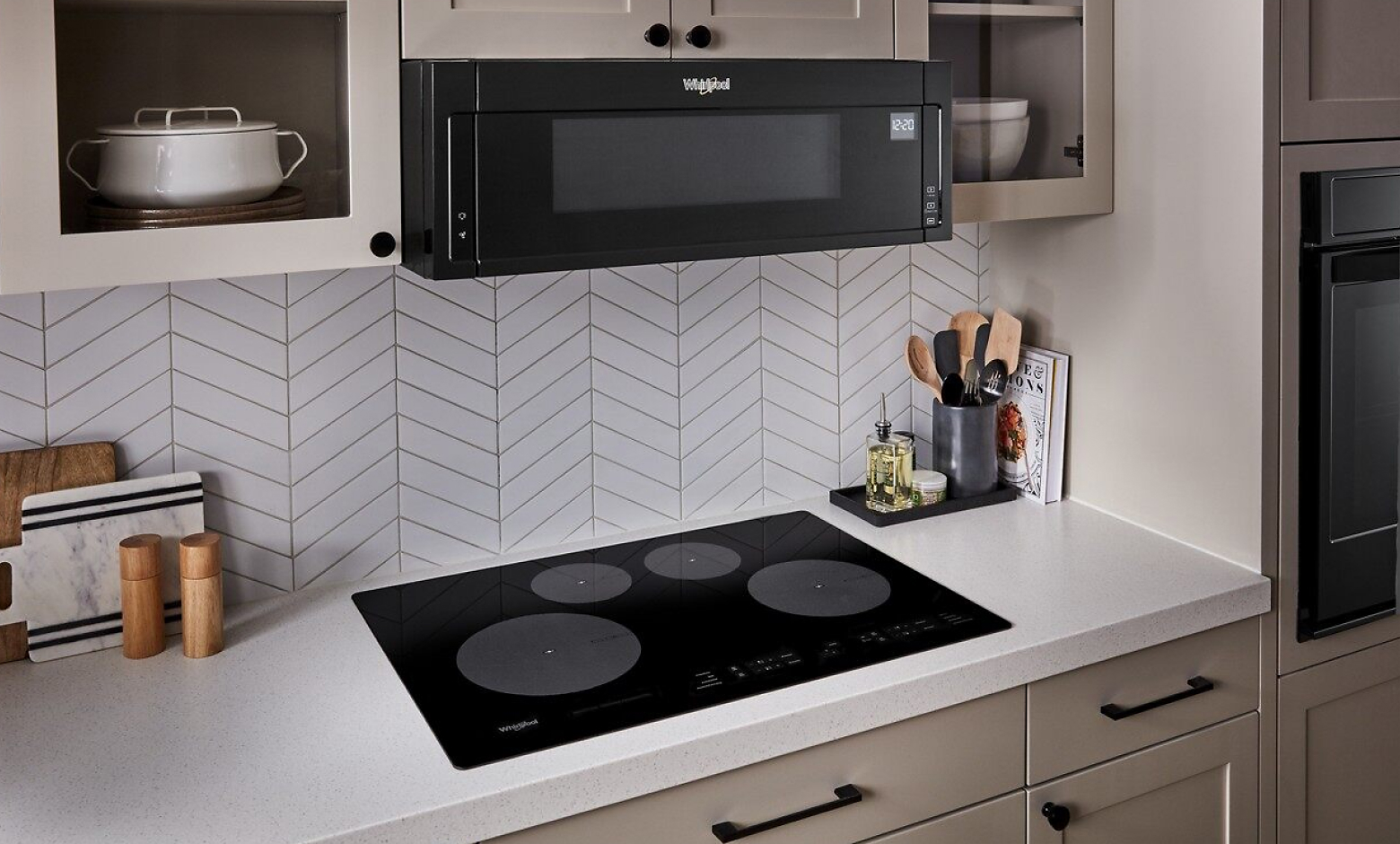 Black electric cooktop in a kitchen