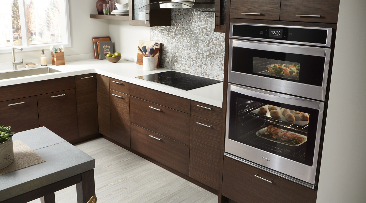 Whirlpool®  wall oven microwave combo in a modern kitchen