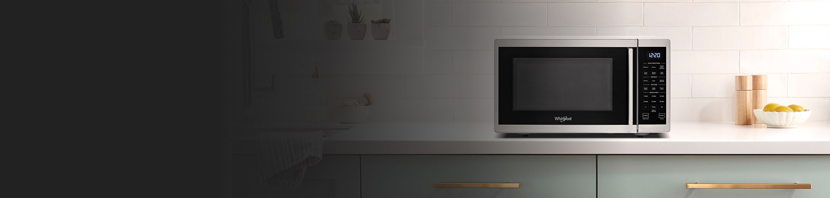 Countertop microwave on a white countertop