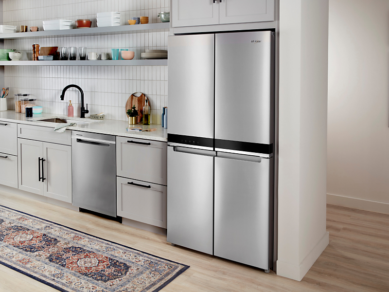 4-door refrigerator in a bright white kitchen