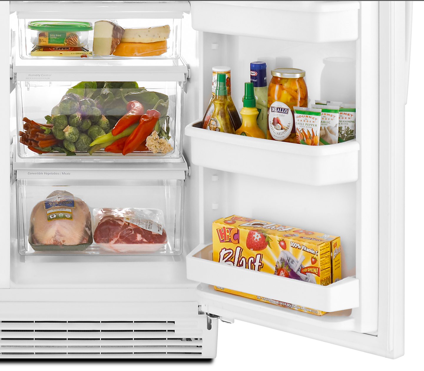Inside view of refrigerator with food