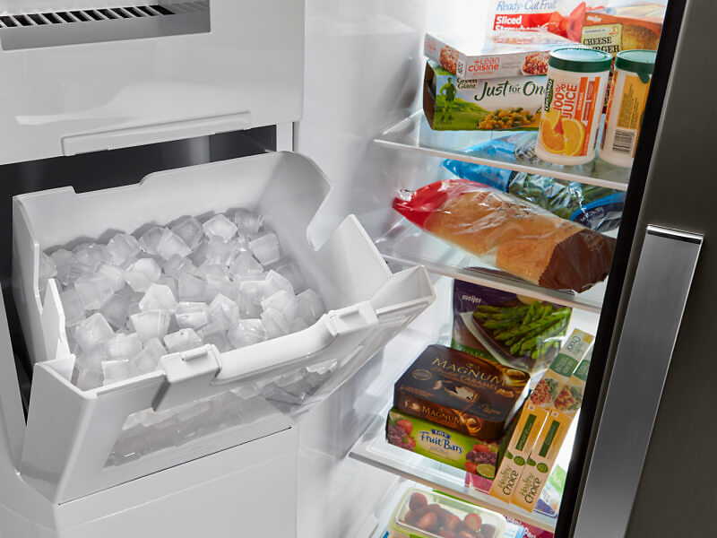 A side-by-side fridge ice box