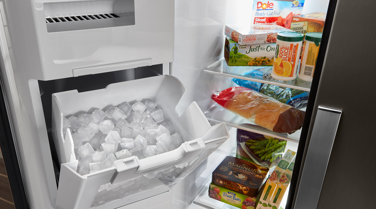A side-by-side fridge ice box