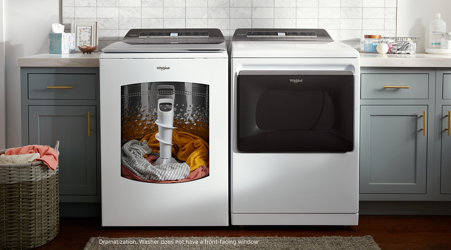 Whirlpool® 2-in-1 washing machine showing removable agitator