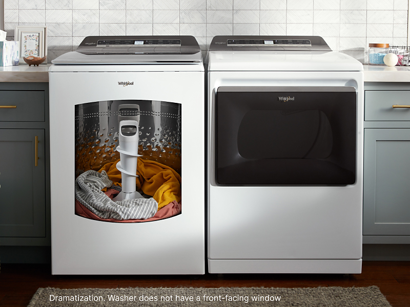 Whirlpool® 2-in-1 washing machine showing removable agitator
