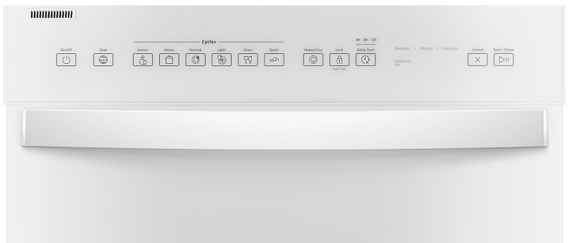 Close-up of front-facing dishwasher control panel