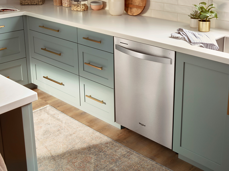 Stainless steel Whirlpool® Dishwasher in blue cabinetry