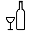 A wine bottle and glass icon