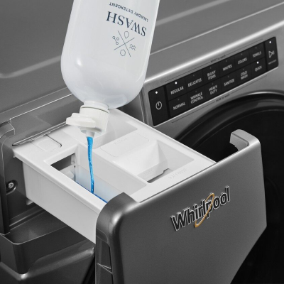 Adding laundry detergent to the laundry dispenser