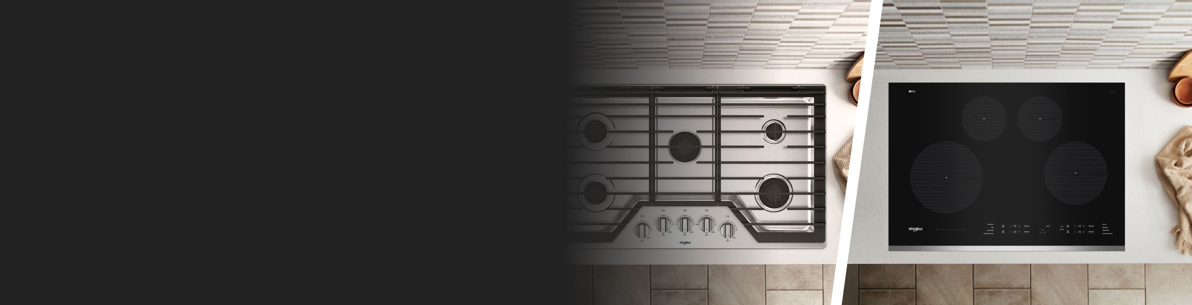 Aerial view of a Whirlpool® 5-burner gas range.