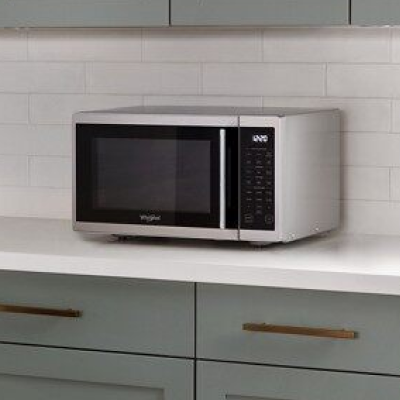 Silver and black microwave