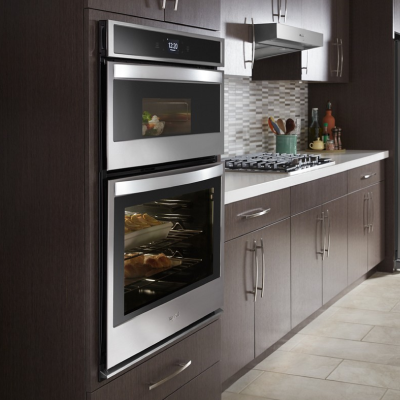 Large oven in brown and gray kitchen