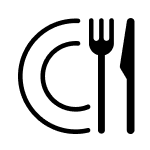 A plate, fork and knife icon.