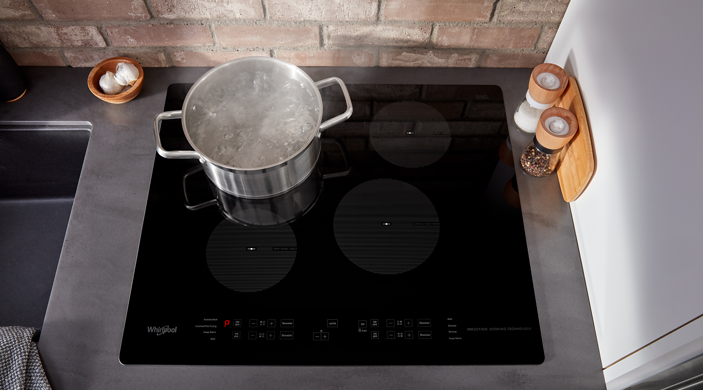 Pot of boiling water on an induction cooktop