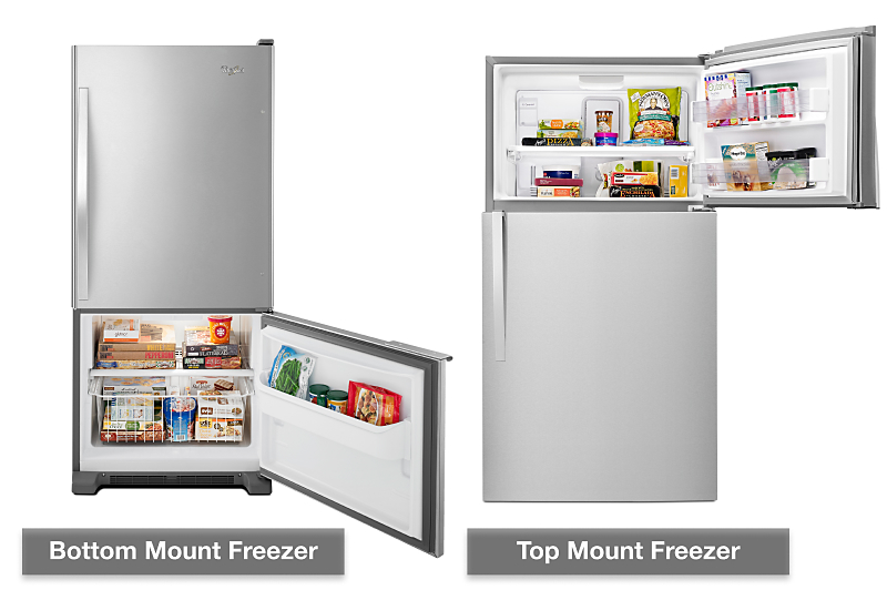 Stainless steel Whirlpool® top and bottom freezer refrigerators
