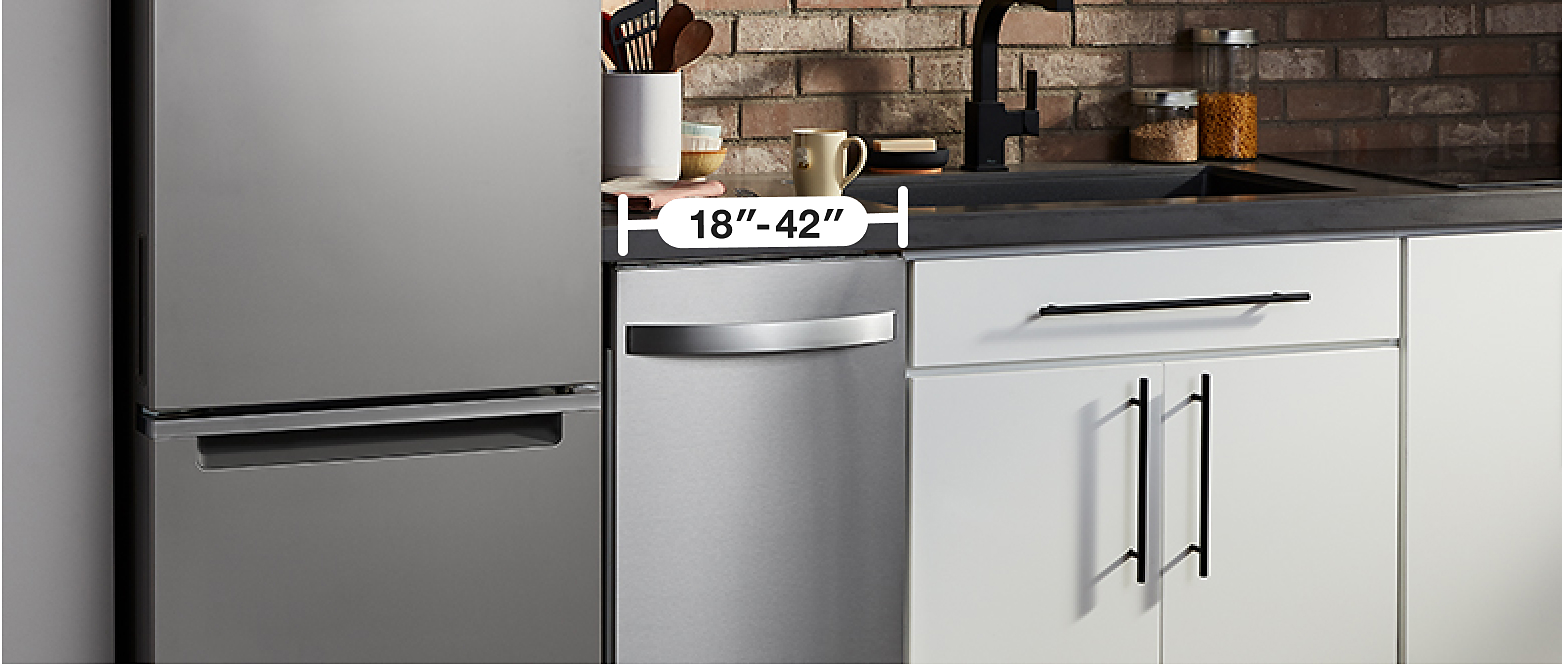  Kitchen with dishwasher showing width measurement range 