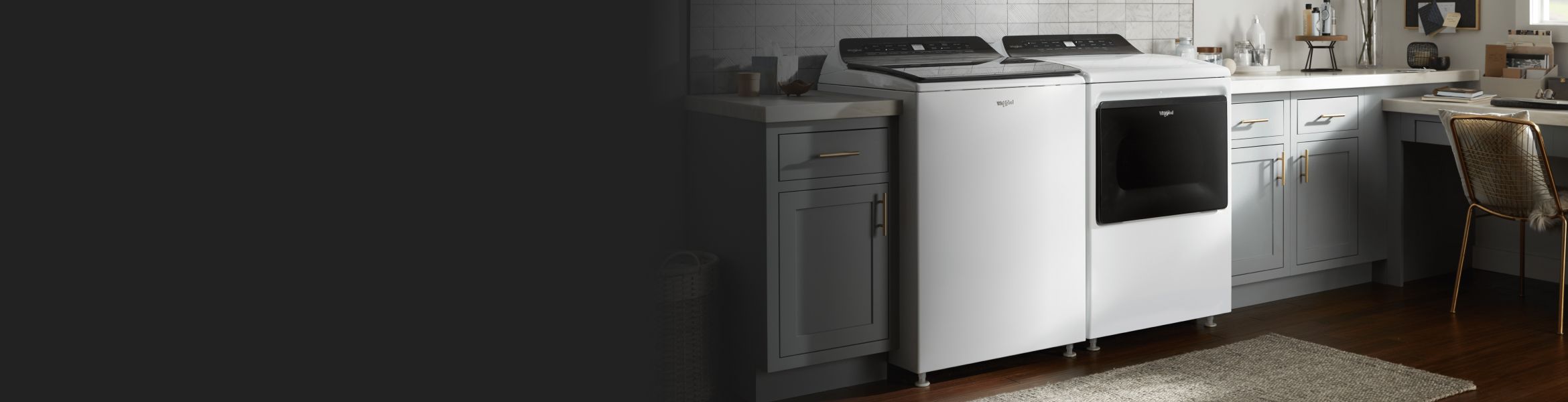 Whirlpool® top-loading washer and dryer in white