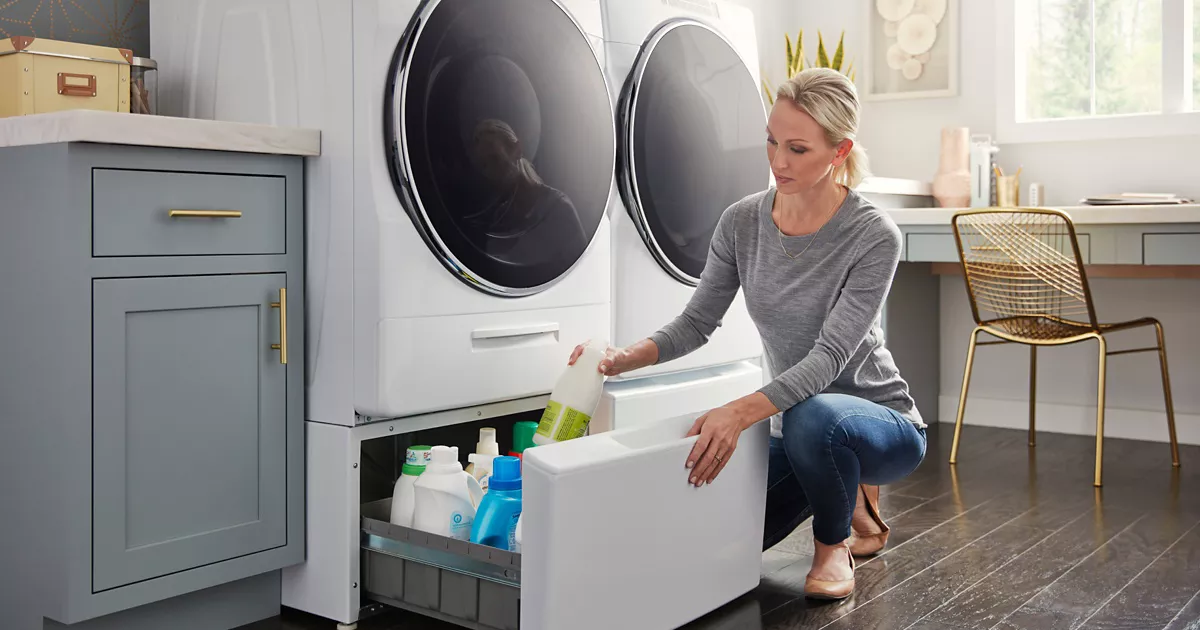 Full range of smart laundry accessories called Hidden Helpers. Create a  beautiful and effective laundry room.