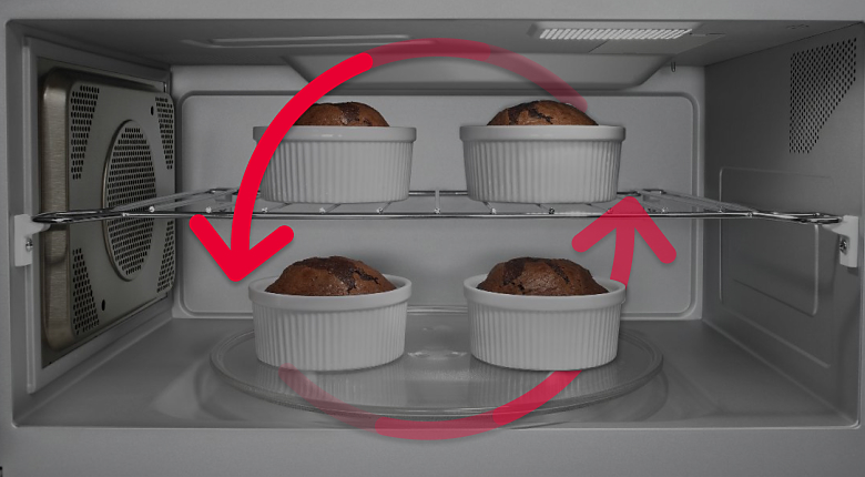 Arrows demonstrating how hot air flows in convection microwave