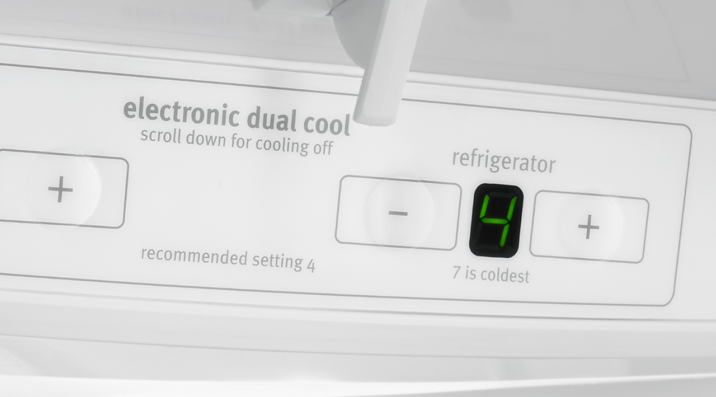 Close-up of refrigerator temperature control panel.