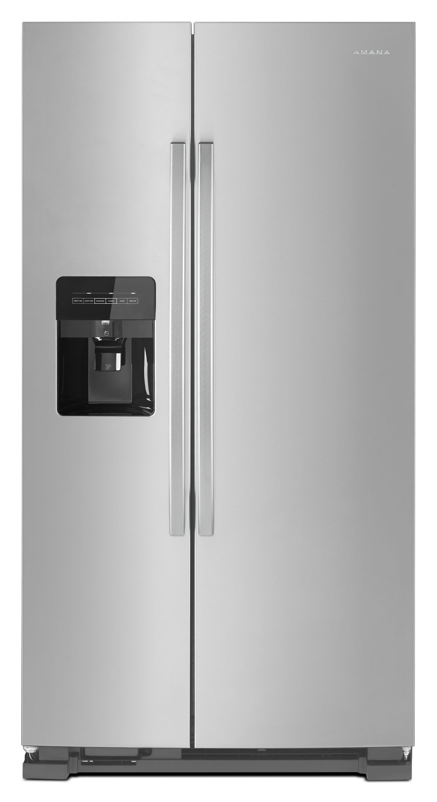 Amana 33" Side-by-Side Refrigerator with Dual Pad External Ice and Water Dispenser in Fingerprint-Resistant Stainless Finish