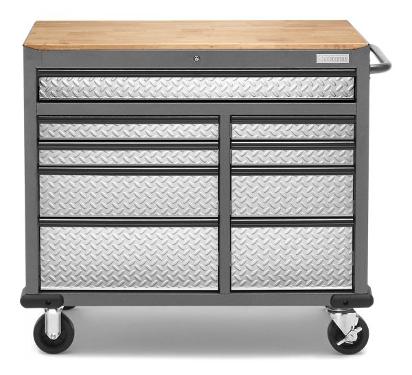 Premier 41 inch 9-drawer Mobile Tool Workbench with Solid Wood Top