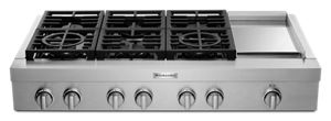 KitchenAid - KGCU483VSS - 48-Inch 6 Burner with Griddle, Gas Rangetop,  Commercial-Style-KGCU483VSS