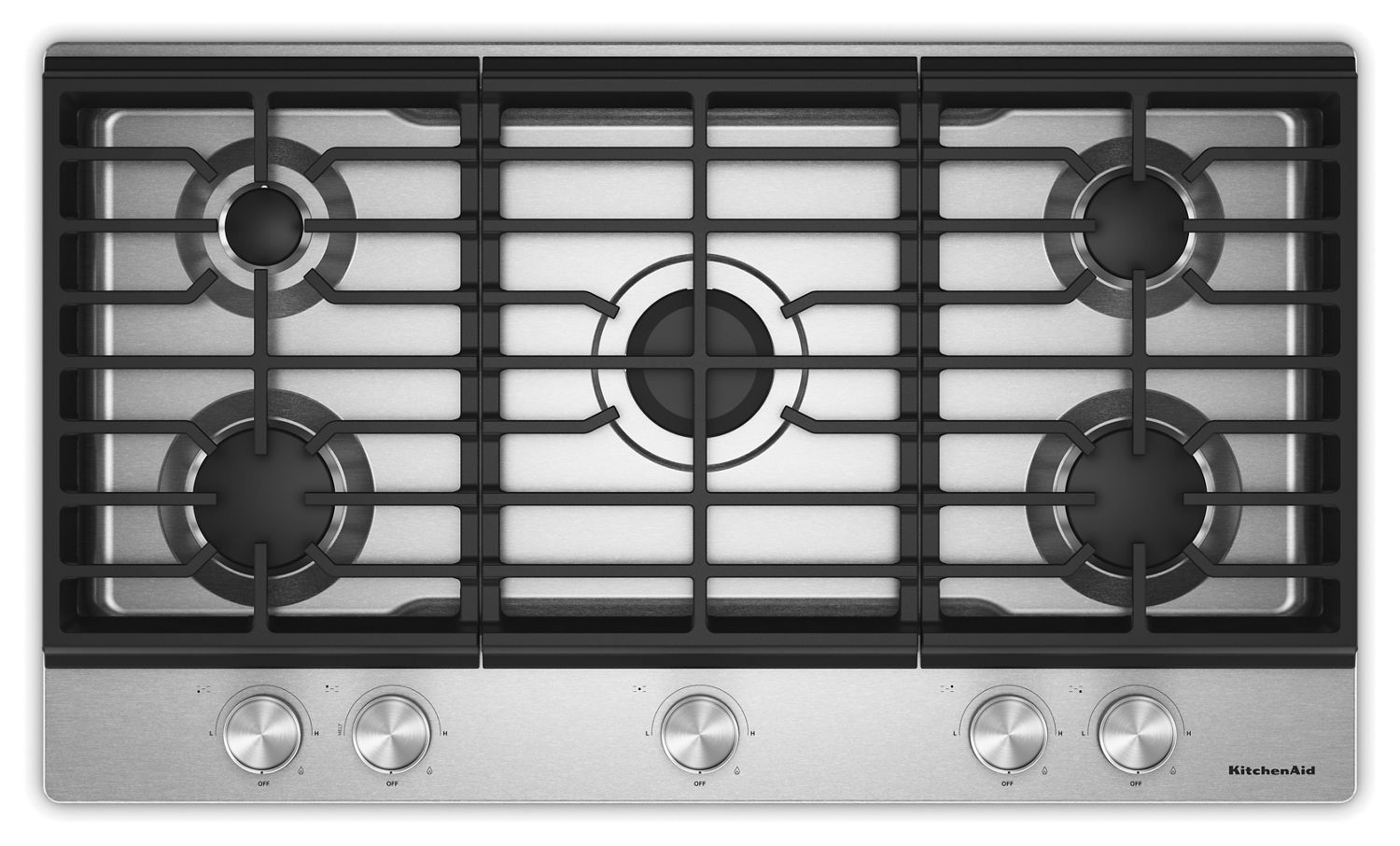 KitchenAid 36 In. Gas Cooktop w/ 5 Versatile Burners in Steel KCGK336SSS