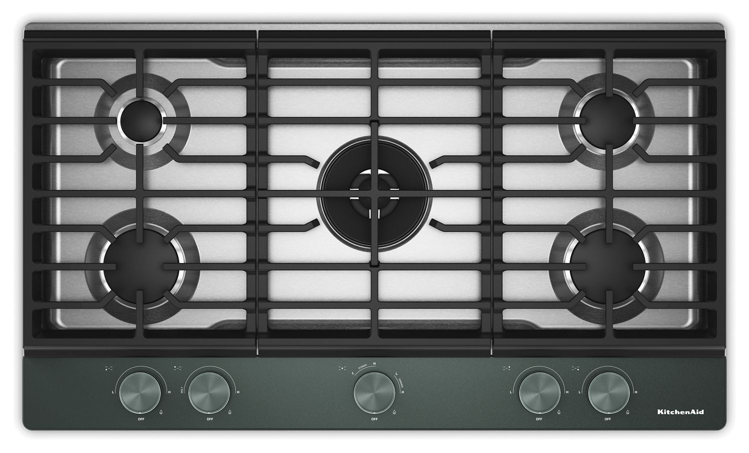 KitchenAid 36 In. Gas Cooktop w/ 5 Burners, Integrated Wok Grate & Cookshield Finish in Juniper KCGK536SJP