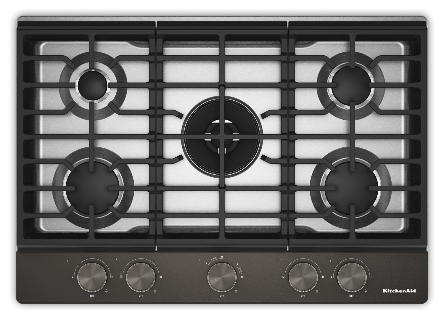 KitchenAid 30 In. Gas Cooktop w/ 5 Burners, Integrated Wok Grate & Cookshield Finish in Black Ore KCGK730SBE