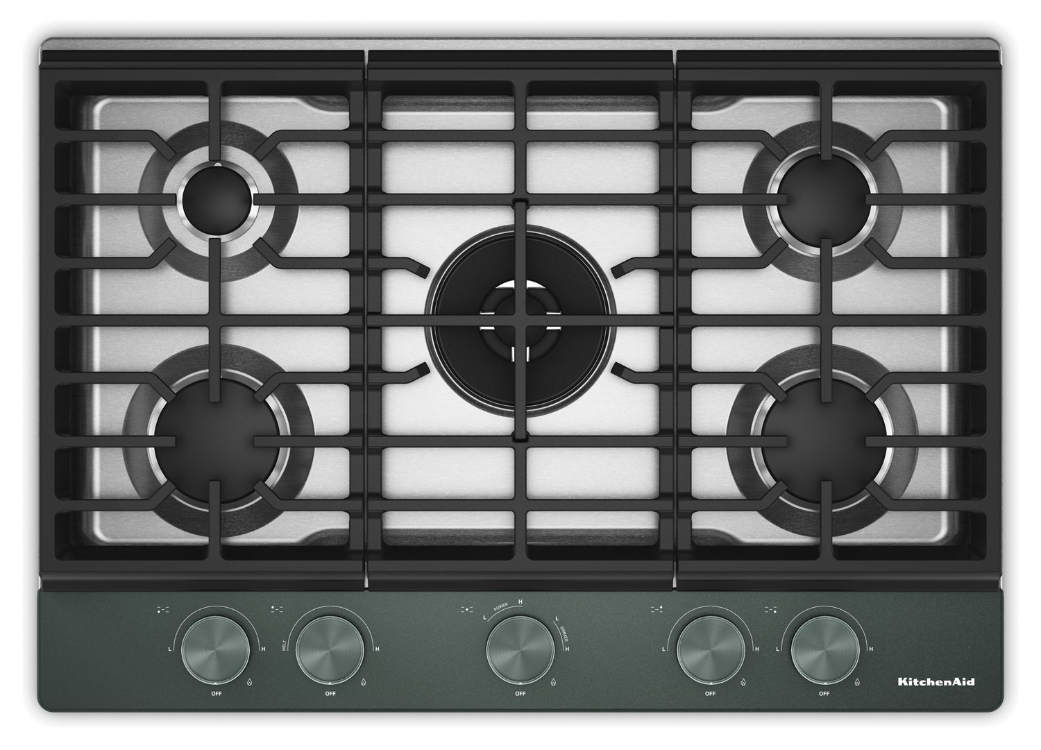 KitchenAid 30 In. Gas Cooktop w/ 5 Burners, Integrated Wok Grate & Cookshield Finish in Juniper KCGK730SJP