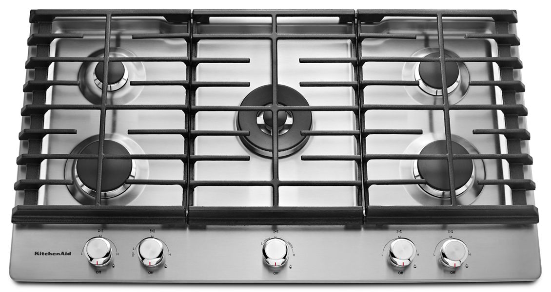 KitchenAid KGCS166GSS 36 Sealed Burner Gas Cooktop with Porcelain-on-Steel  Cooktop & Electronic Ignition: Stainless Steel
