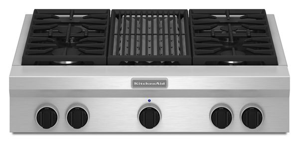 KitchenAid&reg; 36-Inch 4 Burner with Grill, Gas Rangetop, Commercial-Style
