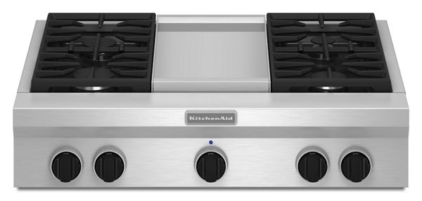 KitchenAid® 36-Inch 4 Burner With Griddle, Gas Rangetop, Commercial-Style