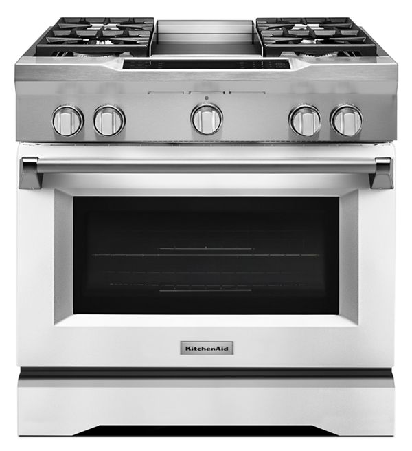 KitchenAid&reg; 36'' 4-Burner with Griddle, Dual Fuel Freestanding Range, Commercial-Style