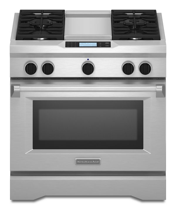 KitchenAid&reg; 36-Inch 4-Burner with Steam-Assist Oven, Dual Fuel Freestanding Range, Commercial-Style