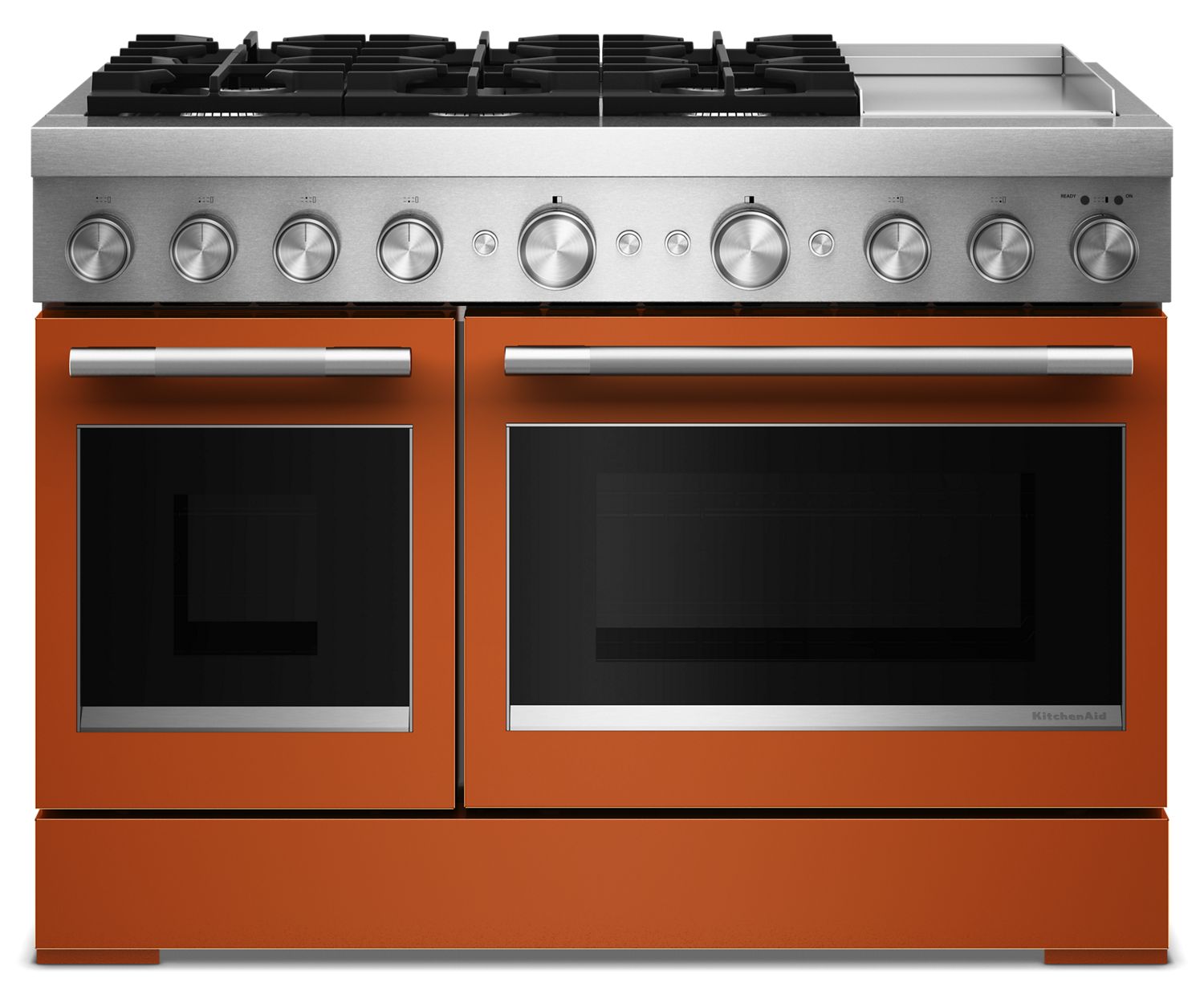 KitchenAid 48 in. 6 Burner Commercial-Style Dual Fuel Range w/ Griddle in Orange KFDD948SSC