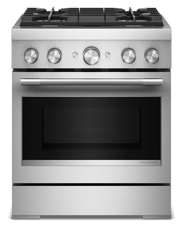 KitchenAid 30 in. 4 Burner Commercial-Style Dual Fuel Range w/ No Preheat Air Fry Mode in Steel KFDS930SSS