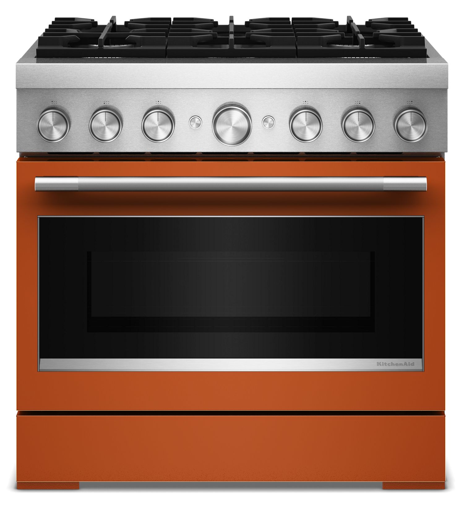 KitchenAid 36 in. 6 Burner Commercial-Style Dual Fuel Range w/ No Preheat Air Fry Mode in Orange KFDS936SSC