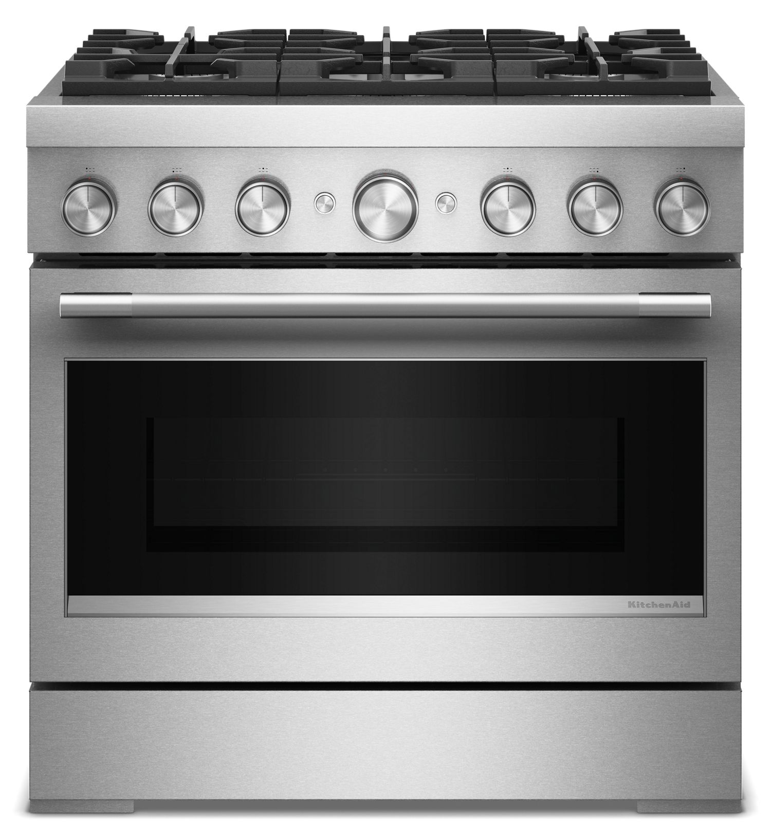 KitchenAid 36 in. 6 Burner Commercial-Style Dual Fuel Range w/ No Preheat Air Fry Mode in Steel KFDS936SSS