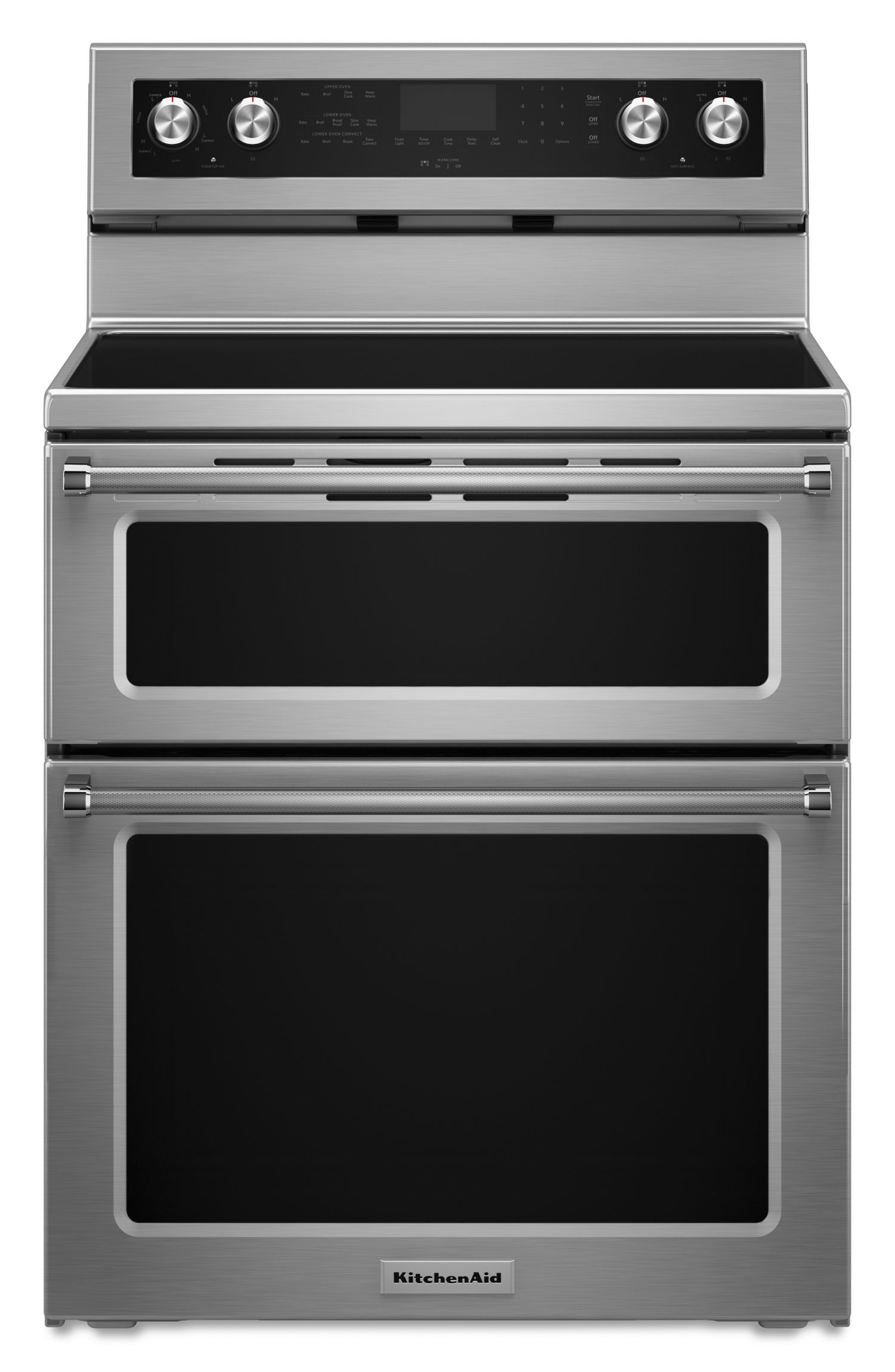 KitchenAid 30 in. 5 Burner Electric Double Oven Convection Range in Steel KFED500ESS
