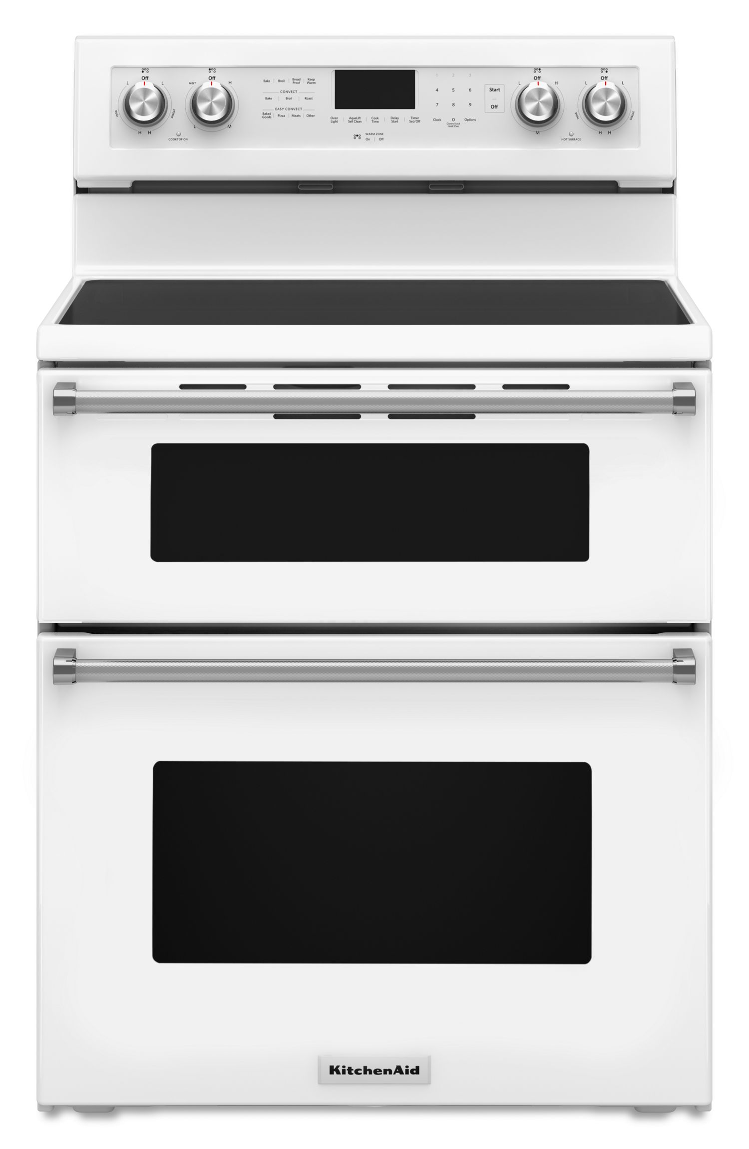KitchenAid 30 in. 5 Burner Electric Double Oven Convection Range in White KFED500EWH