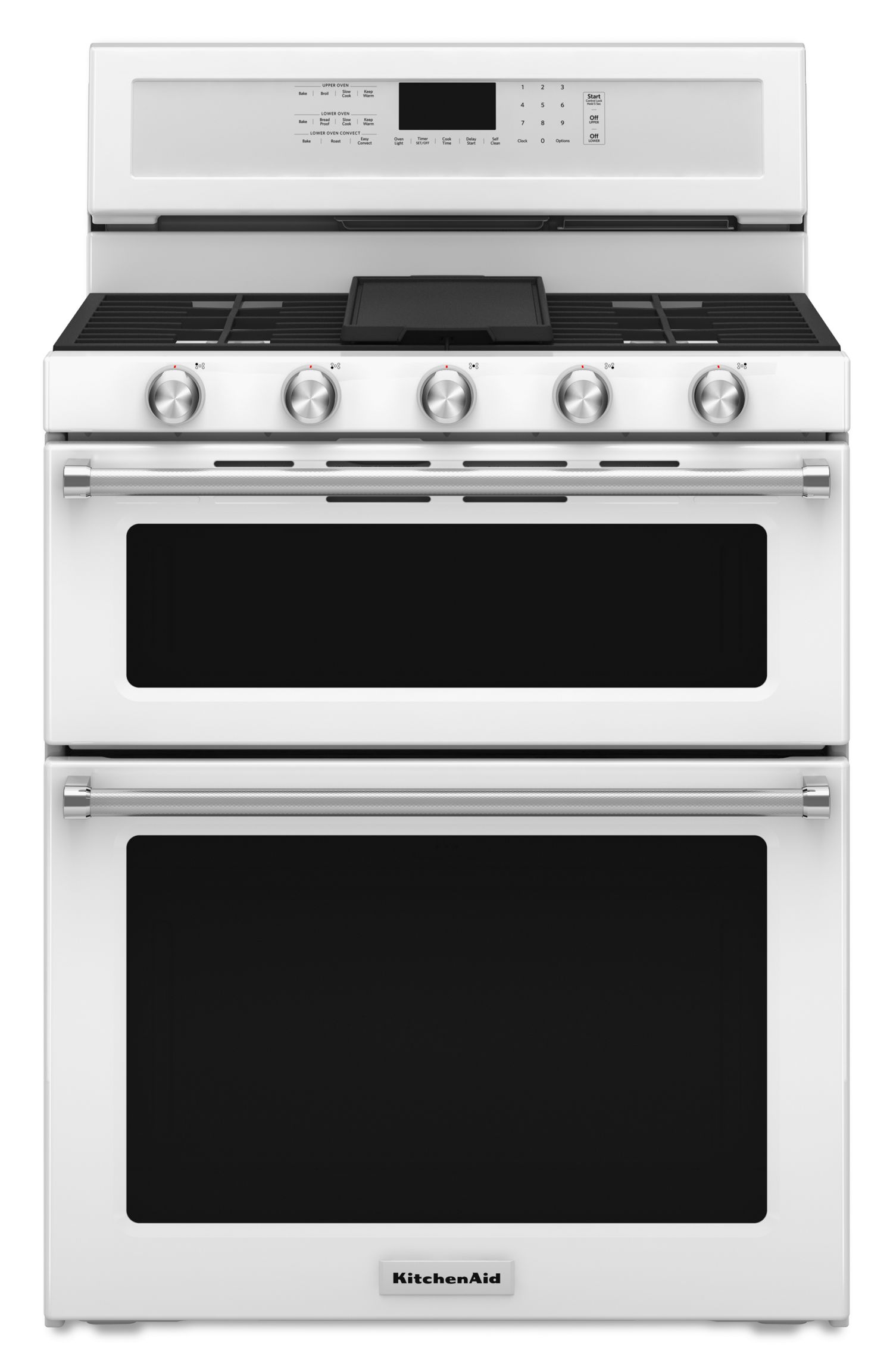 KitchenAid 30 in. 5 Burner Gas Double Oven Convection Range in White KFGD500EWH