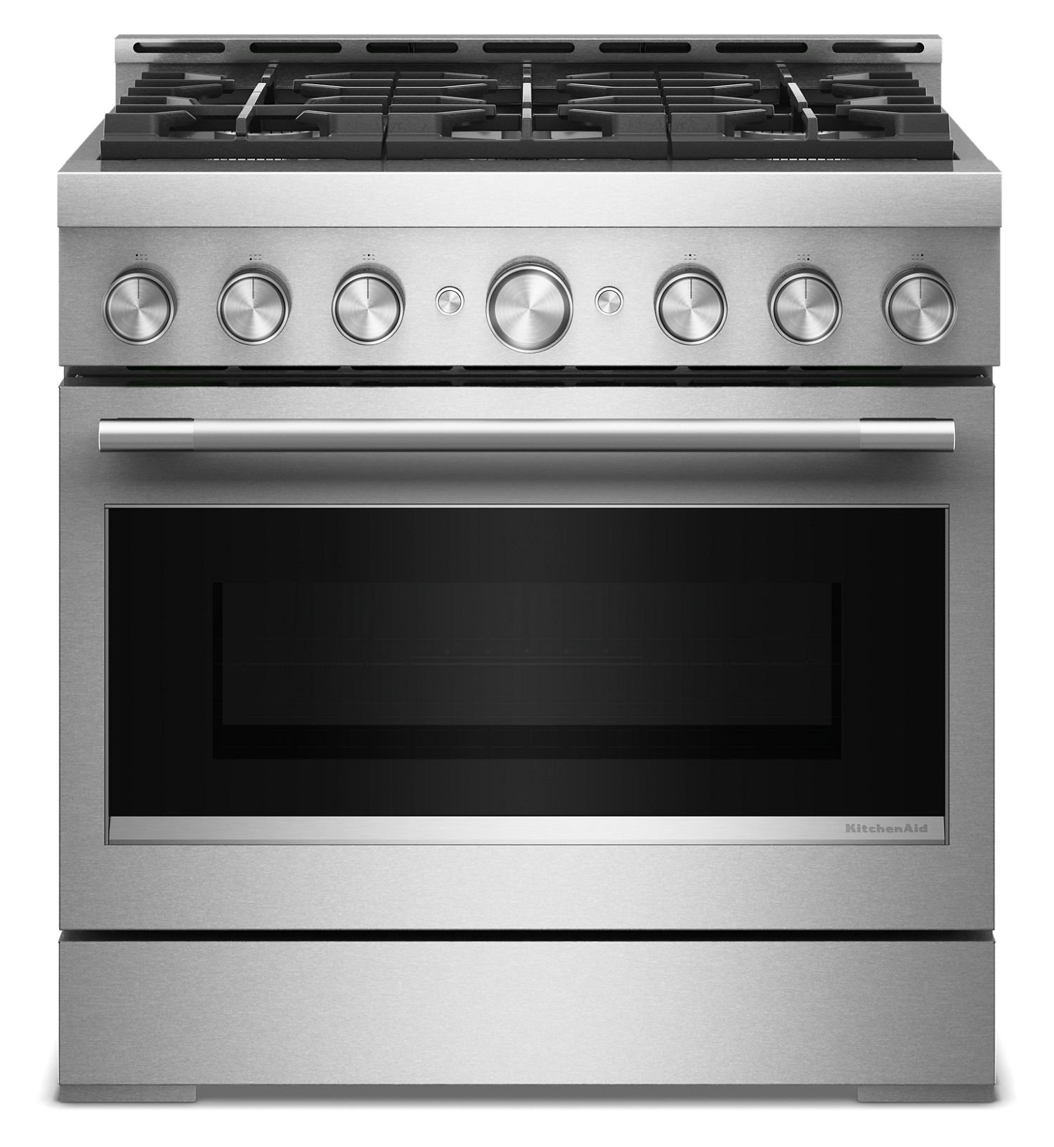KitchenAid 36 in. 6 Burner Commercial-Style Gas Range w/ No Preheat Air Fry Mode in Steel KFGS936SSS