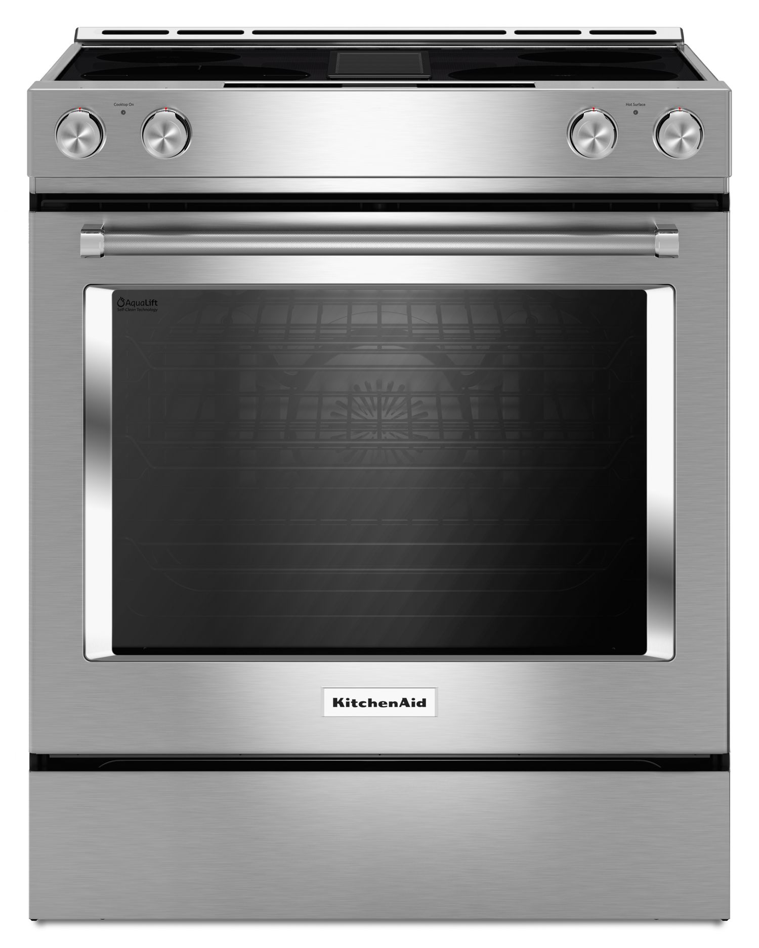 KitchenAid 30 in. 4-Element Electric Downdraft Slide-In Range in Steel KSEG950ESS