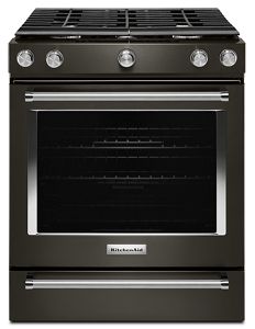 Cuisinière au gaz à commandes frontales à convection avec 5 brûleurs - 30  po Acier inoxydable noir avec finition PrintShield ™ KSGG700EBS